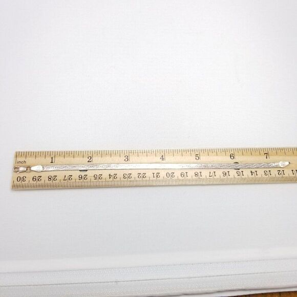 Vintage Sterling Silver Herringbone Flat Chain Bracelet, Made in Italy, Milor - Picture 5 of 7